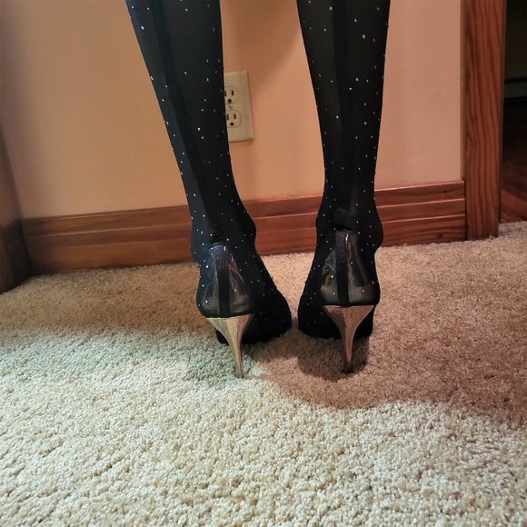 Mack J Mesh Stocking Boots Rhinestone Spatter High Heels - Picture 6 of 6